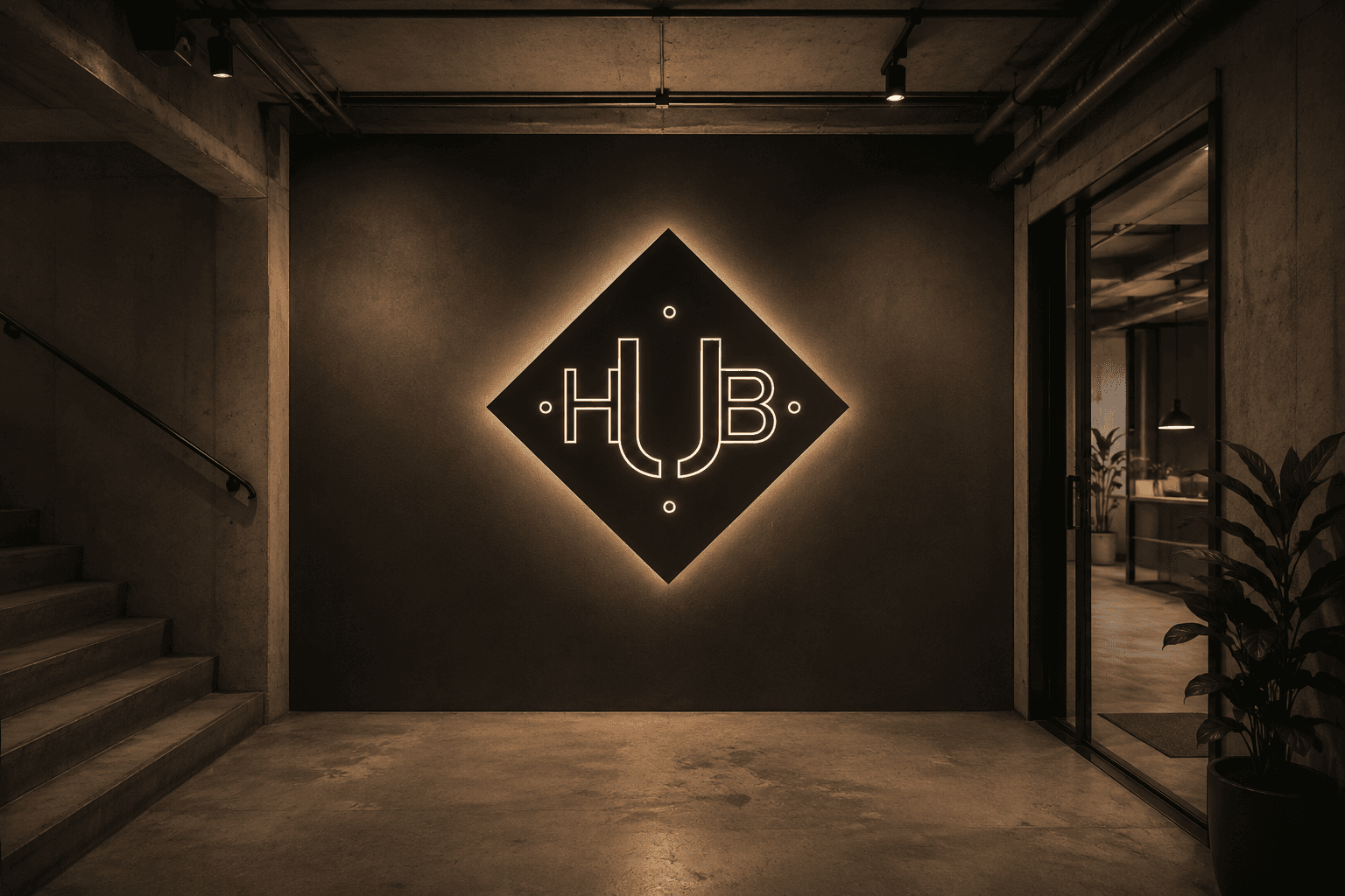 Entrée du HUB avec son enseigne lumineuse